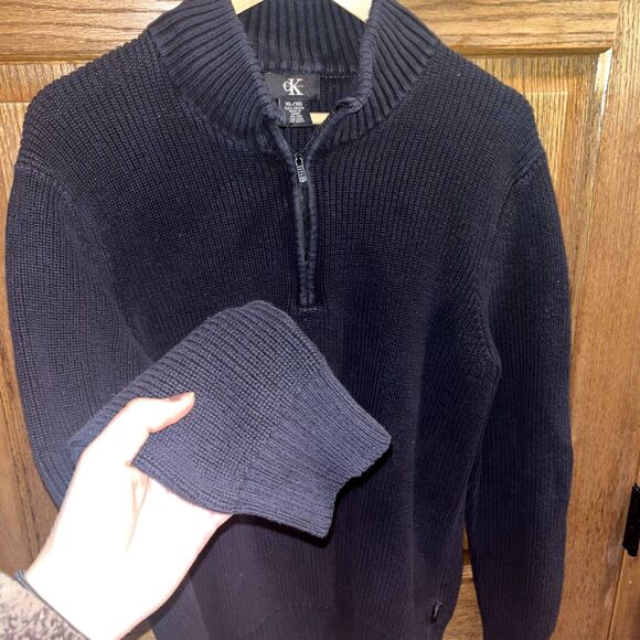 Calvin Klein Ribbed Quarter Zip Cotton Navy Everyday Mock Neck Sweater Men XL - Picture 6 of 7